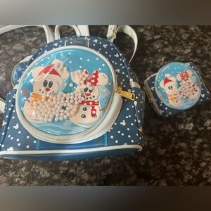 Loungefly Winter Mickey and Minnie Mini Backpack with Matching Wallet